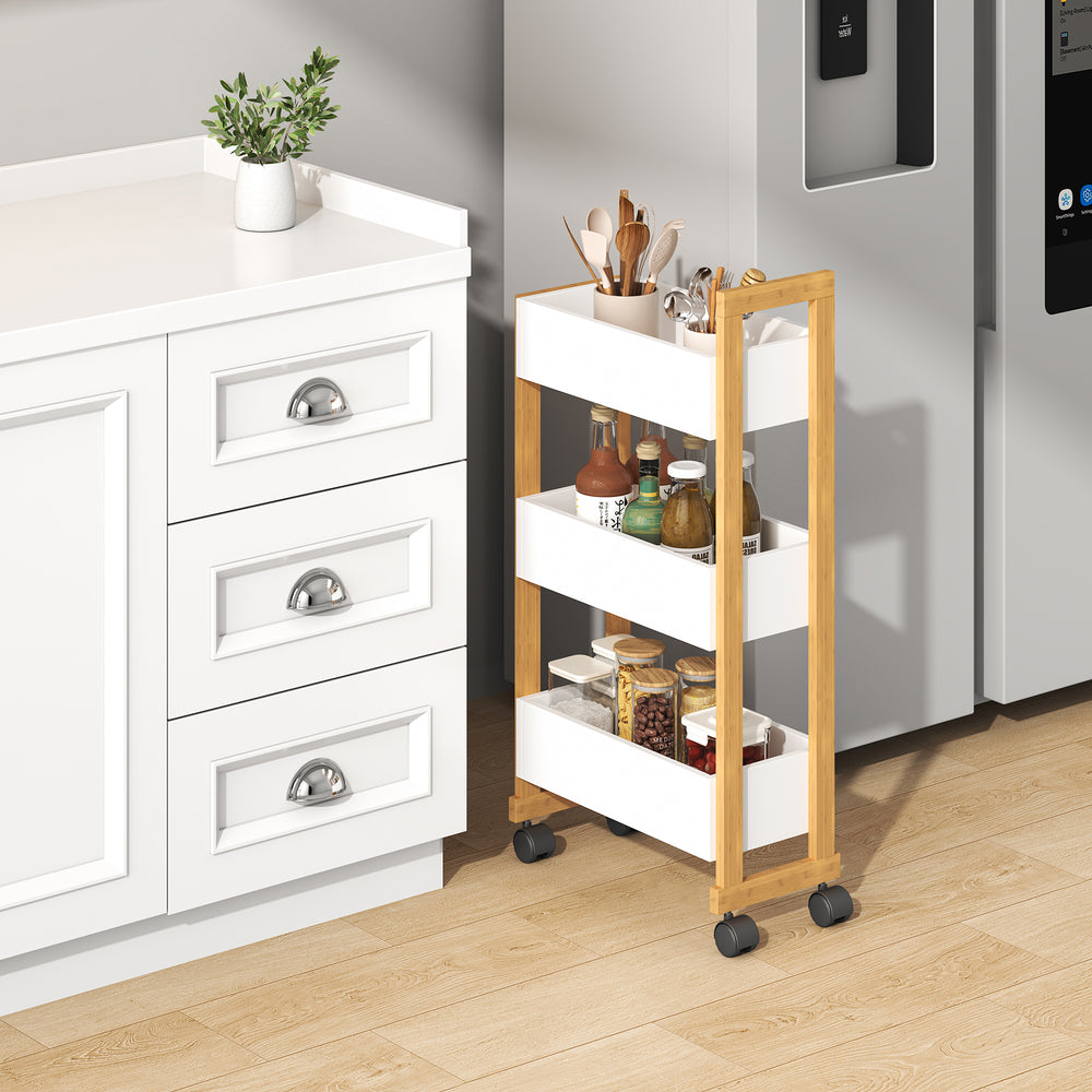 Chariot à roulettes Varulta 80 x 41 x 20 cm naturel blanc [en.casa]