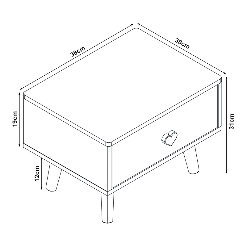 Croquis coté Table de chevet pour enfant Sandnes 31 x 38 x 30 cm [en.casa]