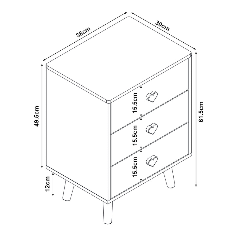 Croquis coté Commode pour enfants Sandnes 62 x 38 x 30 cm [en.casa]