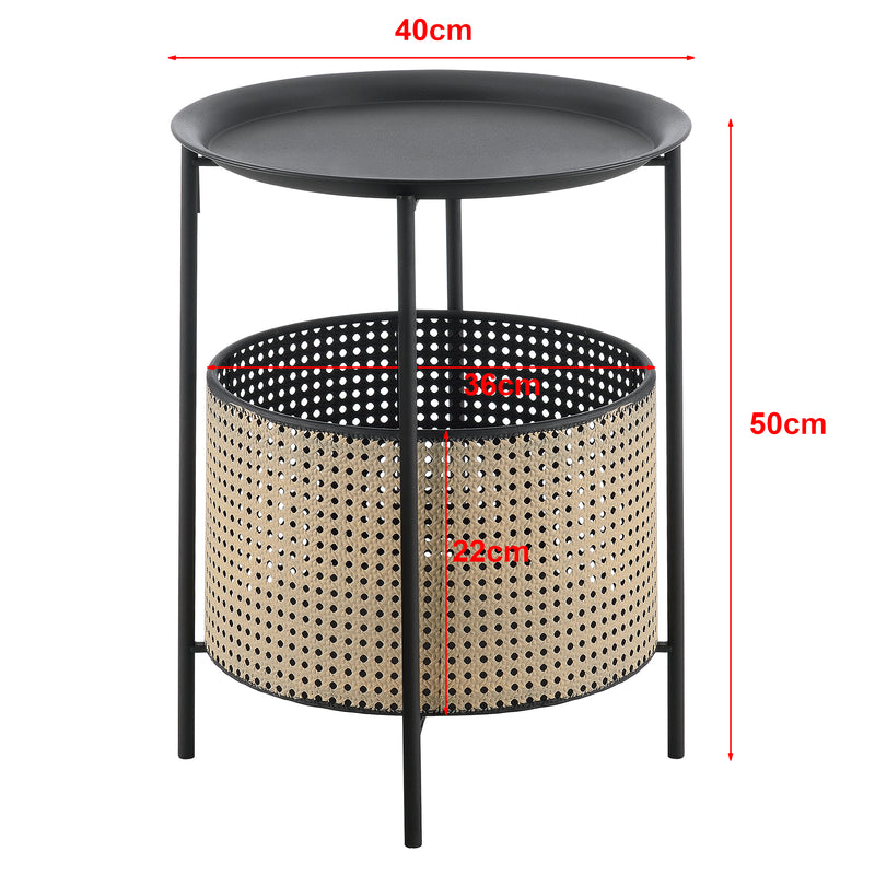 Croquis coté Table Basse Stylée à Plateau Amovible Panier Amovible Table d'appoint Multi-usages pour Bureau Salon Métal Noir Sable [en.casa]