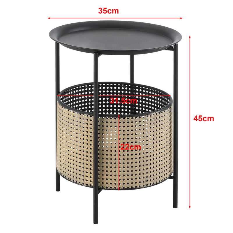 Croquis coté Table Basse Stylée à Plateau Amovible Panier Amovible Table d'appoint Multi-usages pour Bureau Salon Métal Noir Sable [en.casa]