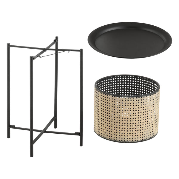 Table Basse Stylée à Plateau Amovible Panier Amovible Table d'appoint Multi-usages pour Bureau Salon Métal Noir Sable [en.casa]