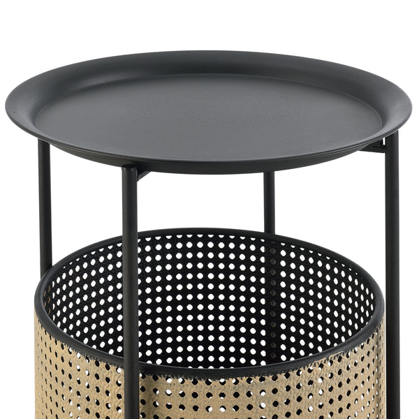 Table Basse Stylée à Plateau Amovible Panier Amovible Table d'appoint Multi-usages pour Bureau Salon Métal Noir Sable [en.casa]