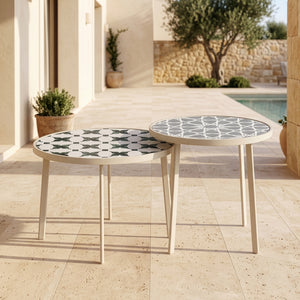 Table de salon d'extérieur Faeto 2 pcs. Plateau en verre Champagne [casa.pro]