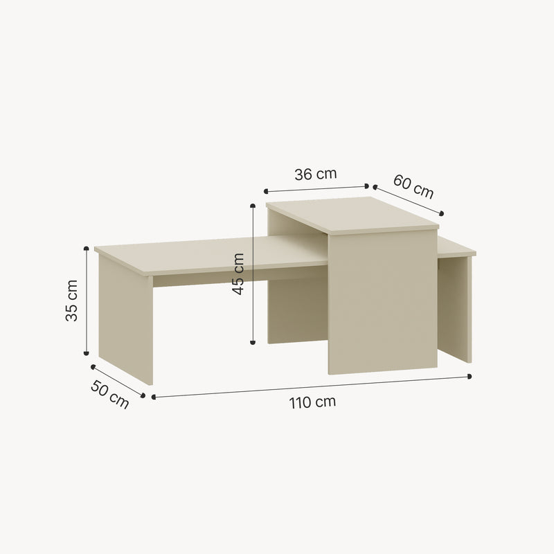 Croquis coté Set de 2 tables basses gigognes Sotapim [en.casa]