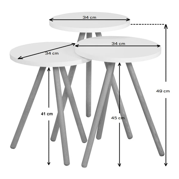 Set de 3 tables d'appoint Hjørring rondes trépied [en.casa]