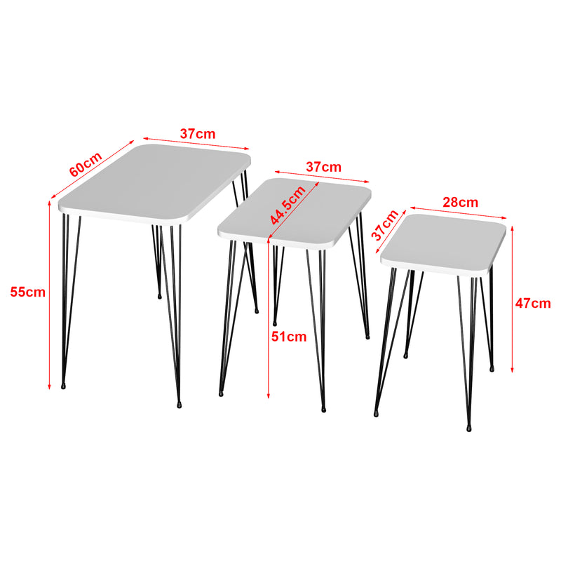 Croquis coté Set de 3 tables d'appoint Rudkøbing rectangulaires gigognes [en.casa]