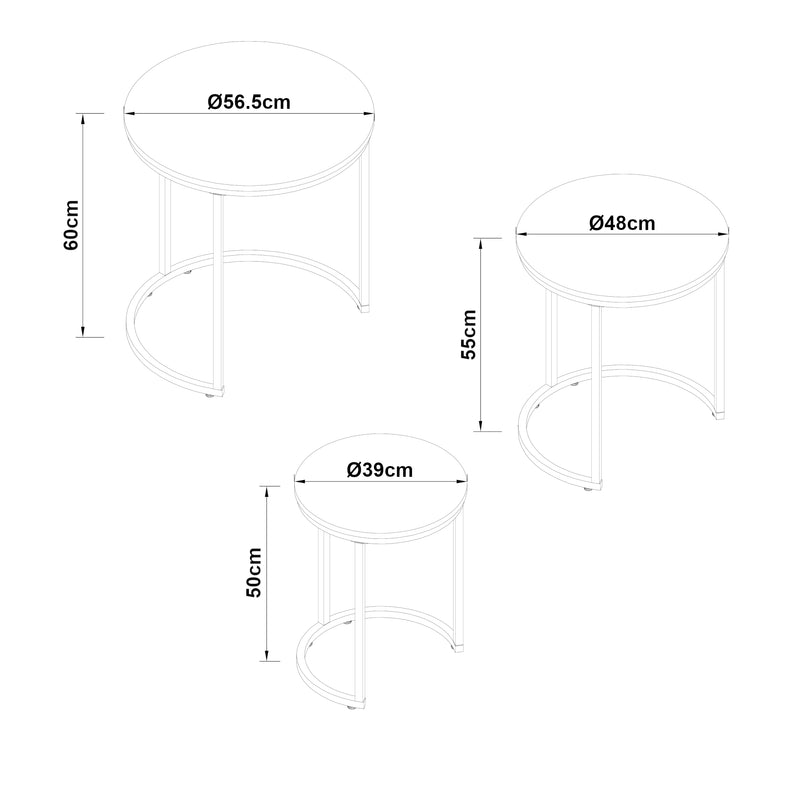 Croquis coté Lot de 3 tables basses gigognes Ulricehamn [en.casa]