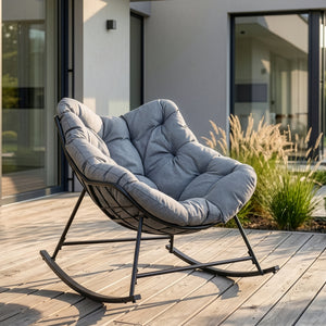 Fauteuil à bascule de jardin Villeneuve 85 x 90 x 91 cm noir gris [en.casa] 