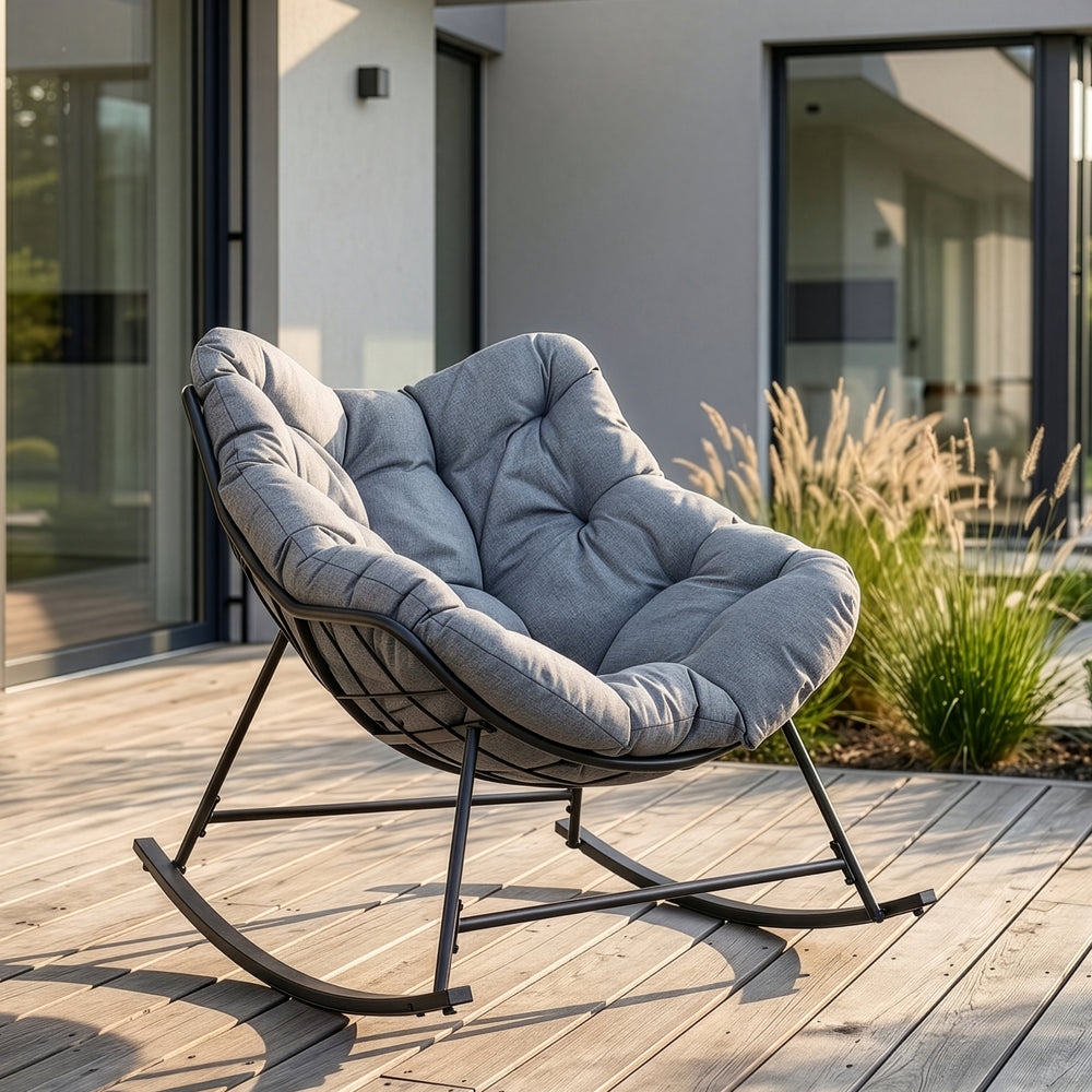 Fauteuil à bascule de jardin Villeneuve 85 x 90 x 91 cm noir gris [en.casa] 