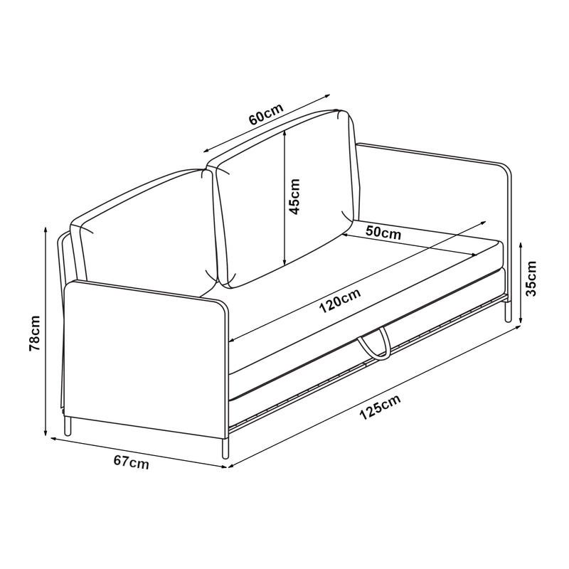 Croquis coté Canapé 2 places convertible Soini 78 x 125 x 67 cm [en.casa]