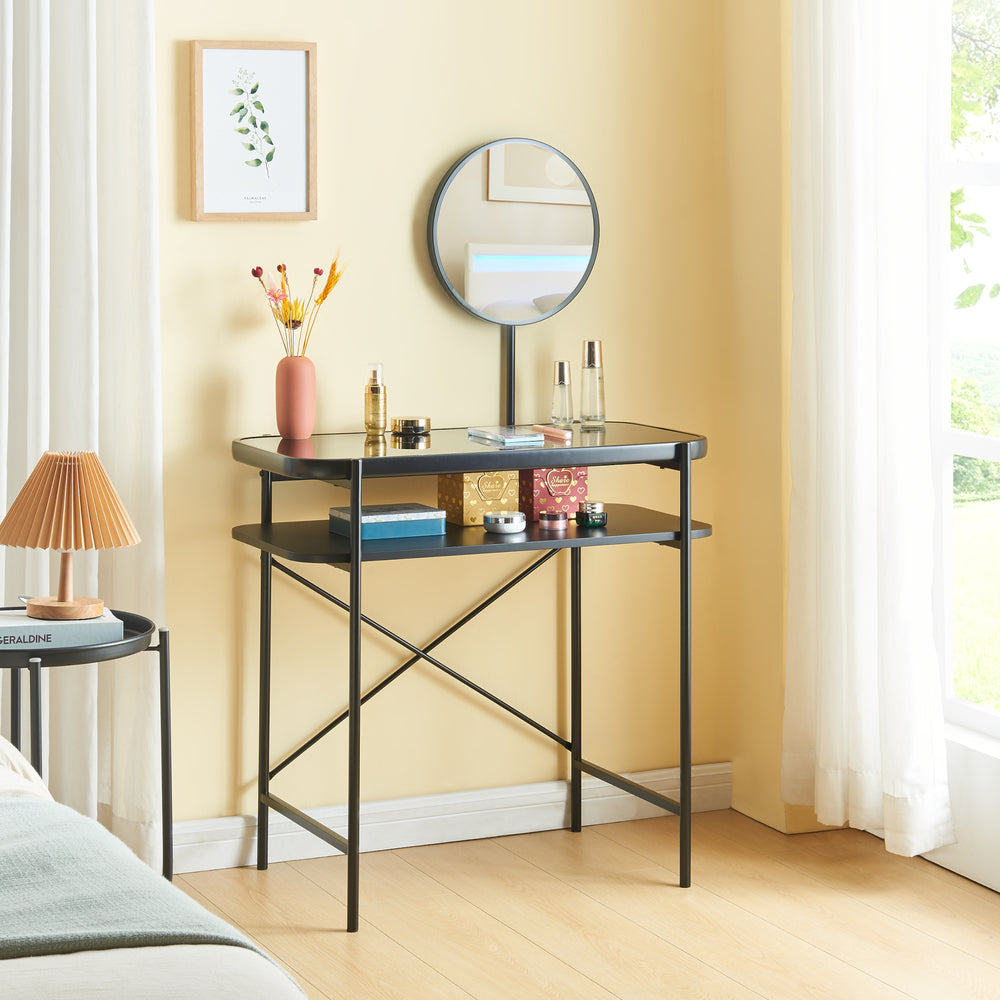 Schminktisch Hjelmeland mit Spiegel 129x80x44 cm Schwarz [en.casa] - premiumXL