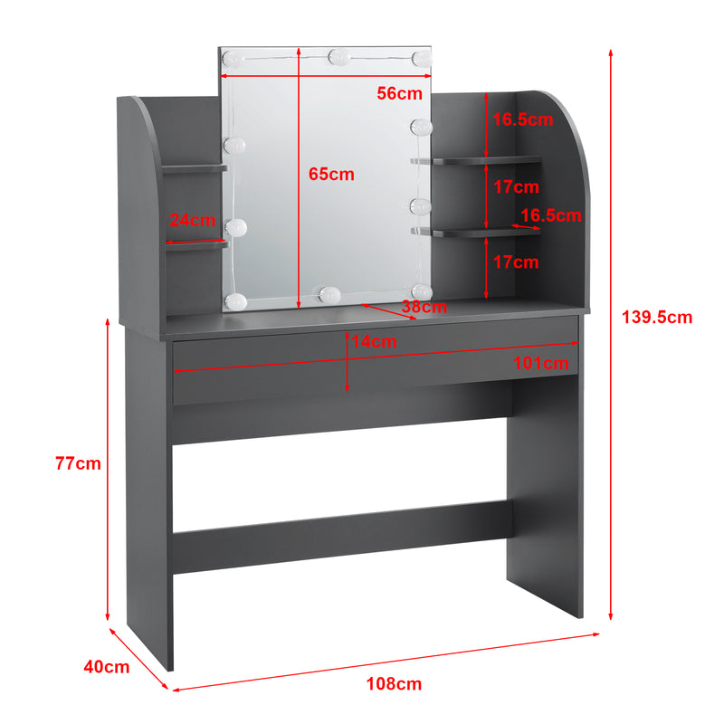 Croquis coté Coiffeuse - Table de maquillage Köla à 10 LED [en.casa]