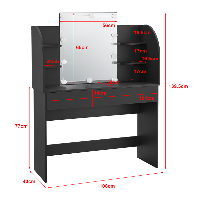 Croquis coté Coiffeuse - Table de maquillage Köla à 10 LED [en.casa]