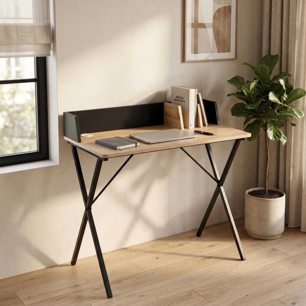 Bureau Kappespoo 84 x 80 x 50 cm noir / effet chêne [en.casa]