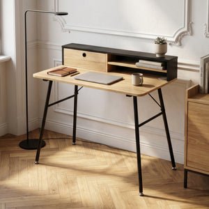 Bureau Var 93x90x50 cm Noir/Aspect chêne [en.casa]