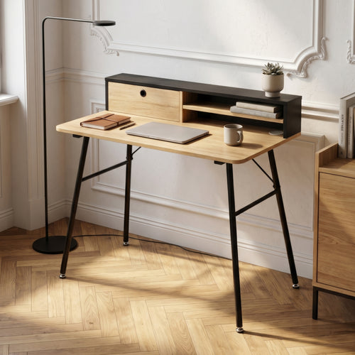 Bureau Var 93x90x50 cm Noir/Aspect chêne [en.casa]