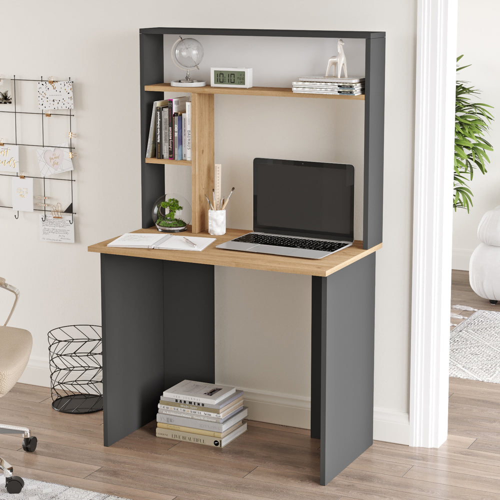 Bureau Tópisa avec étagère 149x90x52 cm [en.casa]