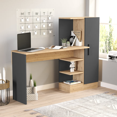 Schreibtisch mit Schrank Varhalo 120x153x40 cm Eichenoptik/Anthrazit [en.casa] - premiumXL