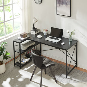 Bureau Raundsvalt avec 1 étagère en L 137x88x75 cm noir [en.casa] - premiumXL