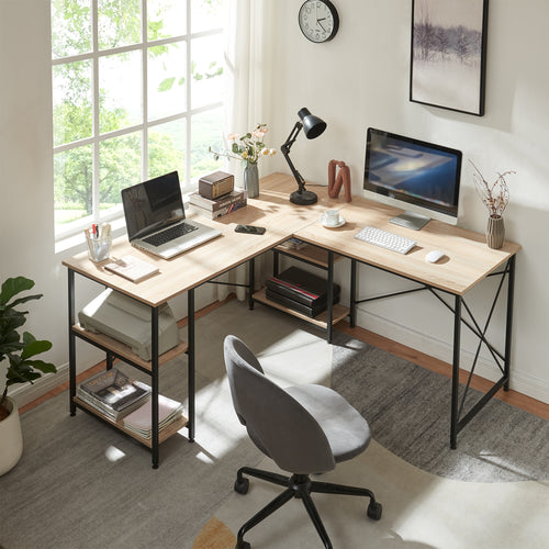 Bureau Klirurud avec 2 étagères en forme de L 150x150x75 cm aspect chêne [en.casa] - premiumXL