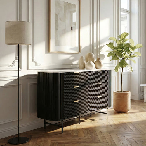 Commode Olvehok 81 x 120 x 40 cm effet marbre blanc noir [en.casa]