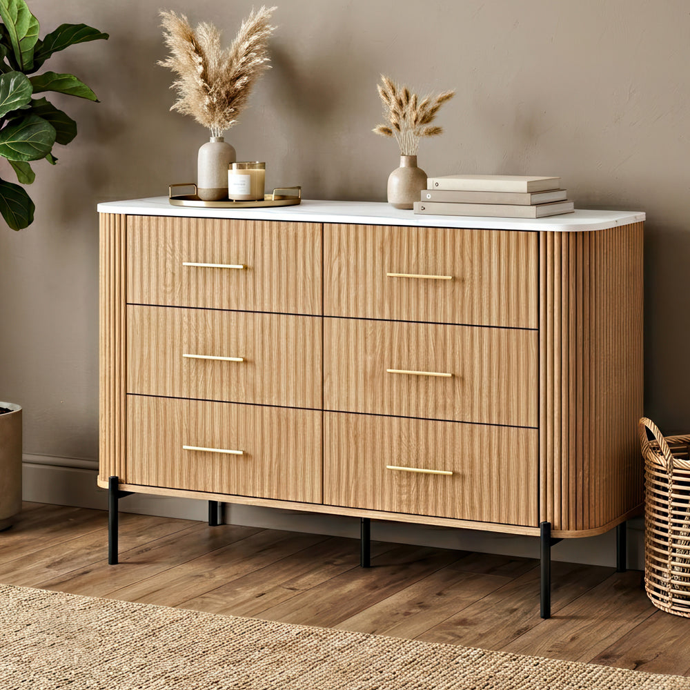 Commode Kokunse avec 6 tiroirs 120 x 42 x 78 cm effet chêne [en.casa]