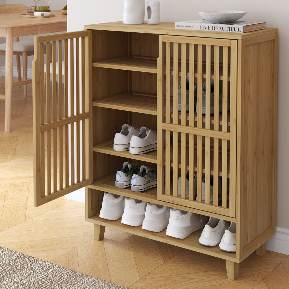 Armoire à chaussures Sirgerg 91 x 72 x 35 cm bambou naturel [en.casa]