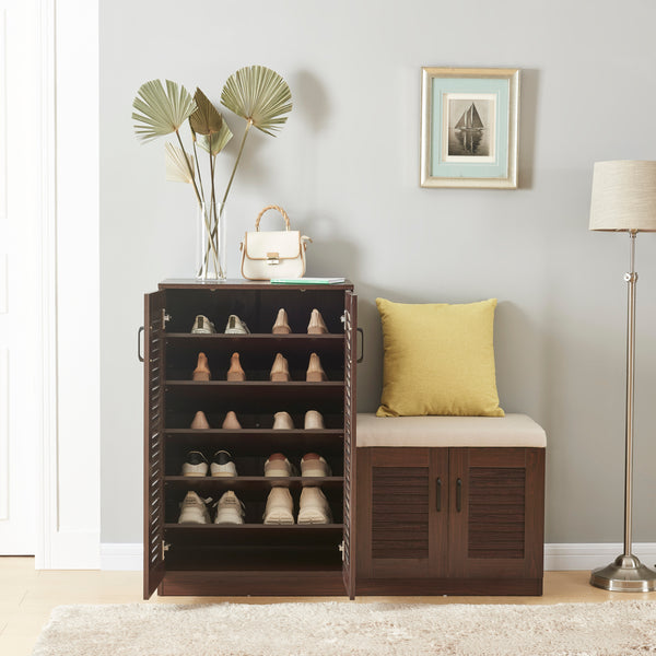 Meuble à chaussures Løten avec banquette 97 x 120 x 36 cm effet wengé [en.casa]