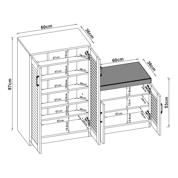 Meuble à chaussures Løten avec banquette 97 x 120 x 36 cm effet wengé [en.casa]