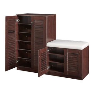 Meuble à chaussures Løten avec banquette 97 x 120 x 36 cm effet wengé [en.casa]
