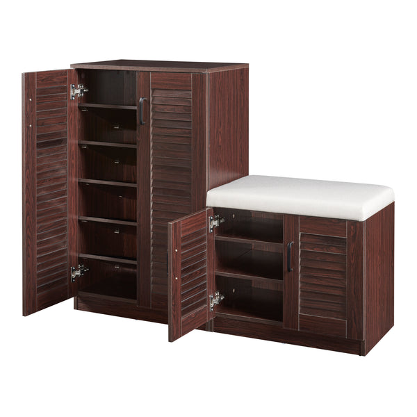 Meuble à chaussures Løten avec banquette 97 x 120 x 36 cm effet wengé [en.casa]