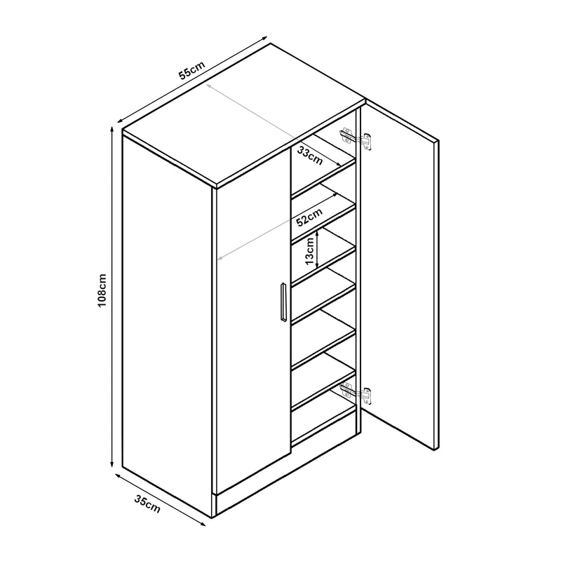 Croquis coté Armoire à chaussures Notribontaa avec 2 portes 108 x 55 x 35 cm [en.casa] 
