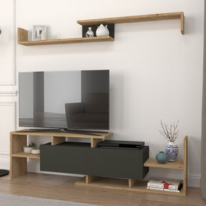 Meuble TV avec étagère murale Liksefte 153,5 x 27,5 x 42 cm [en.casa] 