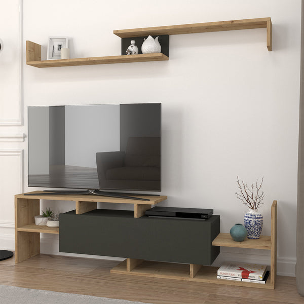 Meuble TV avec étagère murale Liksefte 153,5 x 27,5 x 42 cm [en.casa] 