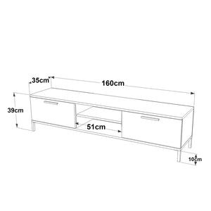 Table TV Lempäälä avec 2 compartiments de rangement 160 x 35 x 39 cm en différentes couleurs [en.casa]