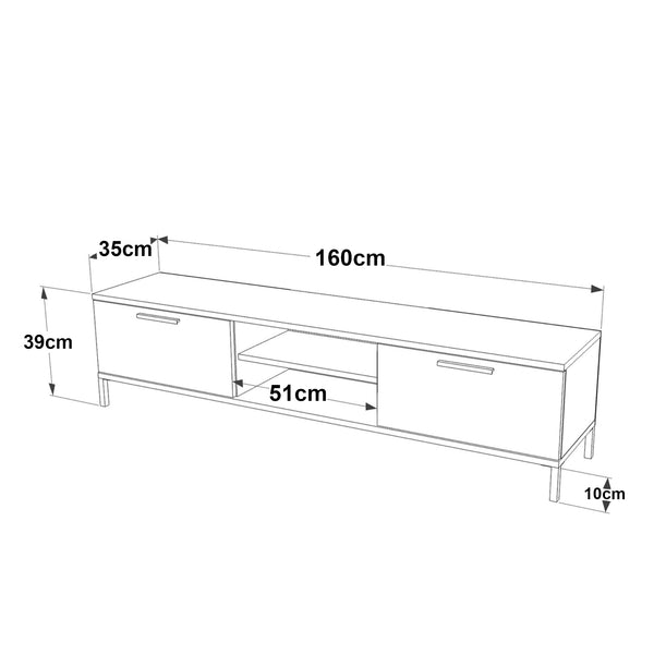Table TV Lempäälä avec 2 compartiments de rangement 160 x 35 x 39 cm en différentes couleurs [en.casa]