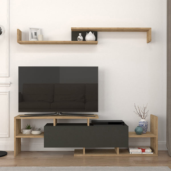 Meuble TV avec étagère murale Liksefte 153,5 x 27,5 x 42 cm [en.casa] 