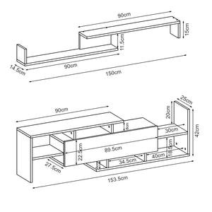 Meuble TV avec étagère murale Liksefte 153,5 x 27,5 x 42 cm [en.casa] 