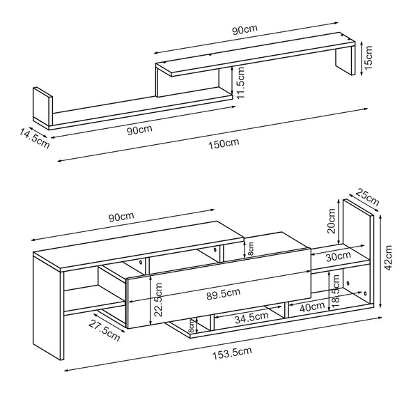 Meuble TV avec étagère murale Liksefte 153,5 x 27,5 x 42 cm [en.casa] 