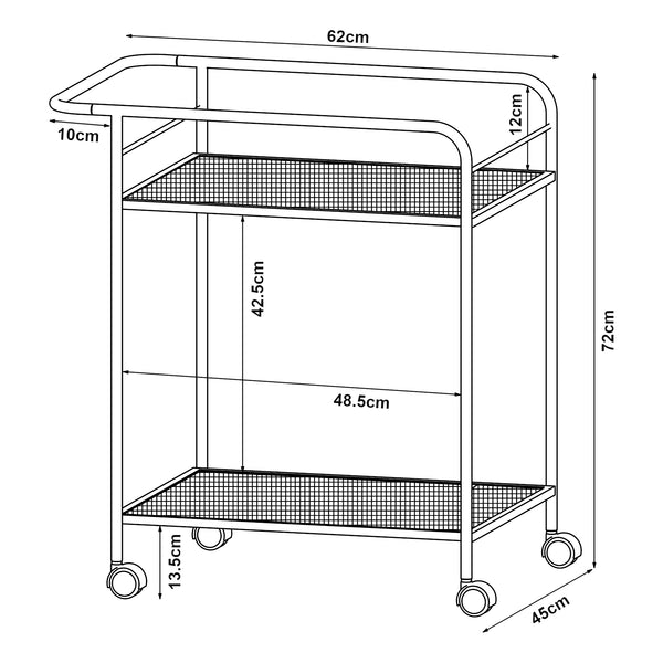 Chariot de service Hole avec 2 étagères 72 x 62 x 45 cm [en.casa]
