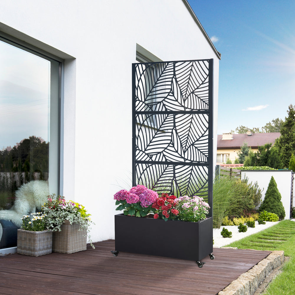 Cloison avec jardinière Surnskoki acier galvanisé 190 x 82 x 38 cm casa.pro