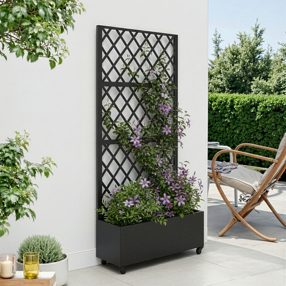 Cloison Malja avec bac à fleurs en acier 190x82x38 cm Noir [casa.pro]