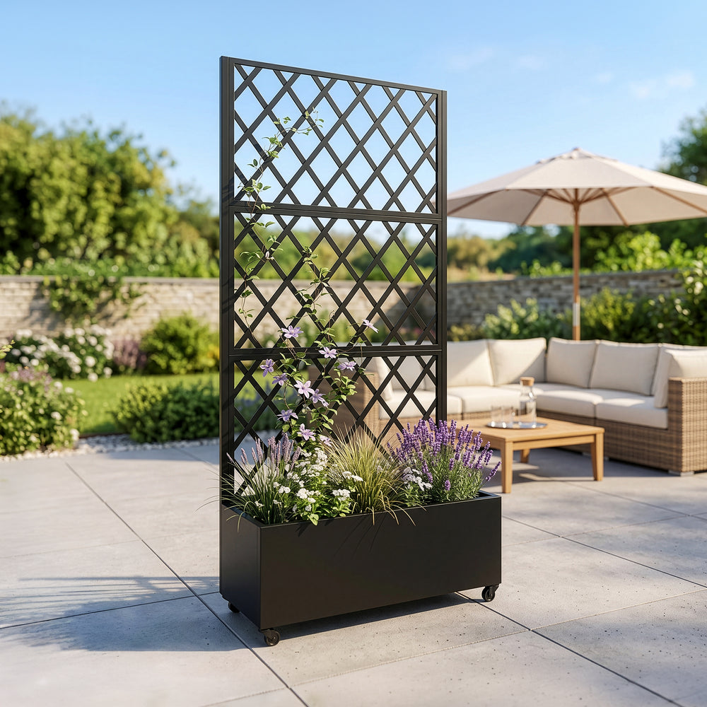Cloison de séparation avec bac à fleurs Malja acier galvanisé 190 x 82 x 38 cm noir [casa.pro]