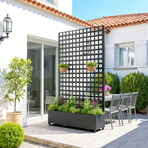 Cloison Toma avec bac à fleurs en acier 190x82x38 cm Noir [casa.pro]