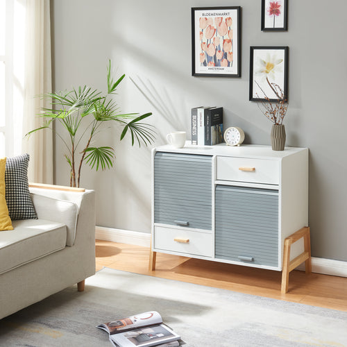 Commode Kvaefjord bambou gris blanc [en.casa] 