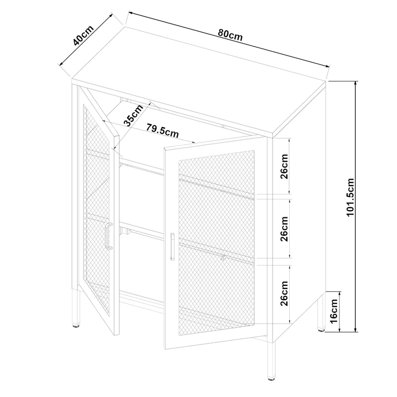 Croquis coté Buffet métallique Falköping acier 102 x 80 x 40 cm [en.casa]