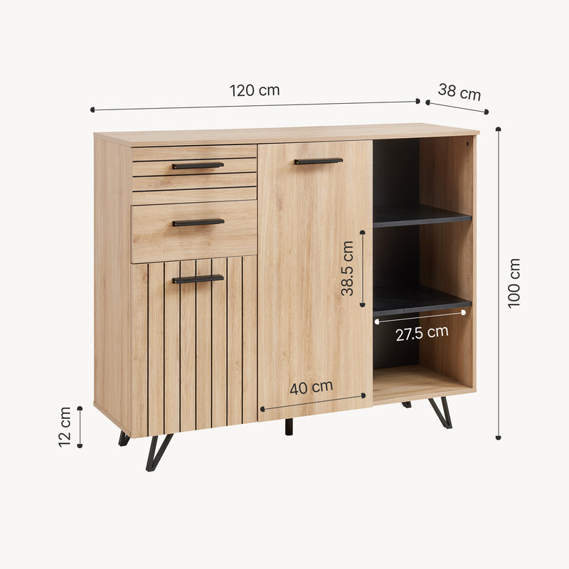 Croquis coté Buffet Noppen effet chêne [en.casa] 