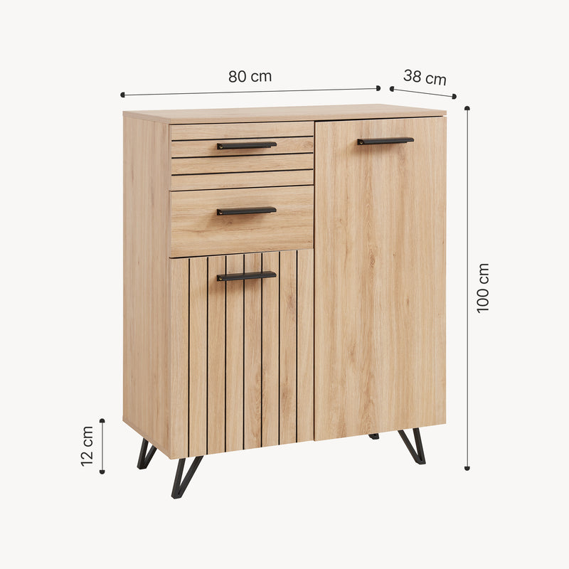 Croquis coté Buffet Noppen effet chêne [en.casa] 