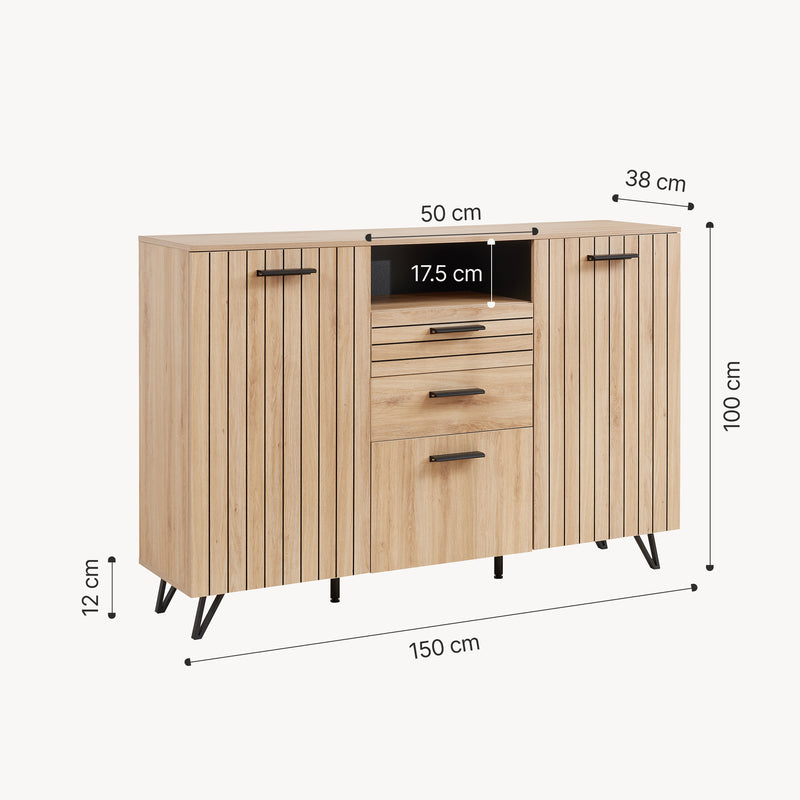 Croquis coté Buffet Noppen effet chêne [en.casa] 